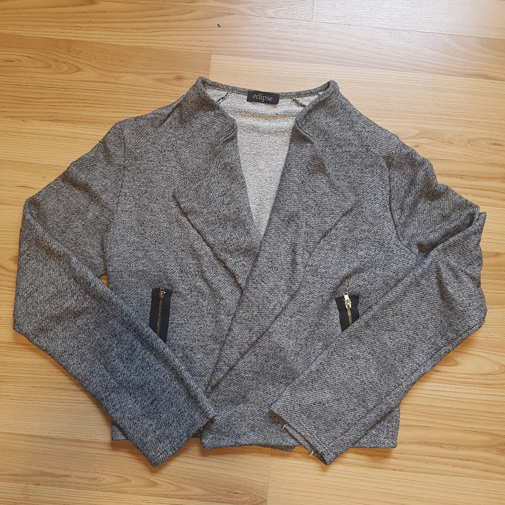 Eclipse Grey Open Blazer Faux Pocket